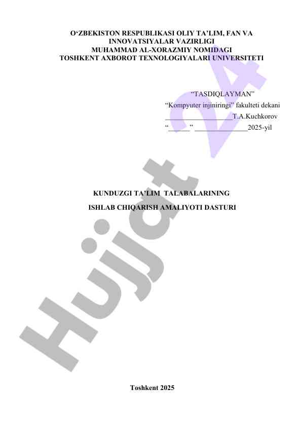 Ishlab chiqarish amaliyoti dasturi 2025