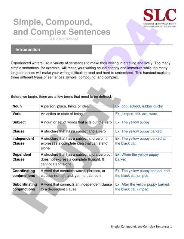 Understanding simple compound and complex sentences