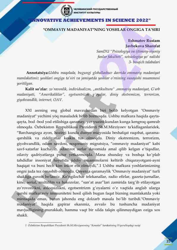 Ommaviy madaniyatning yoshlarga ta’siri