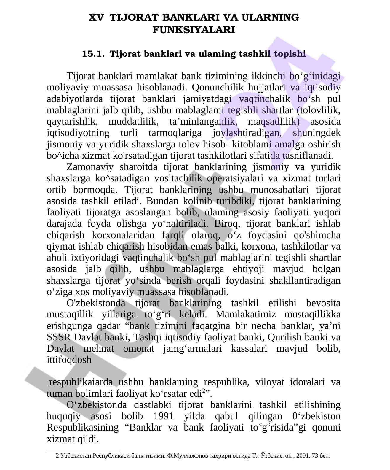 Tijorat banklari va ularning tashkil topishi