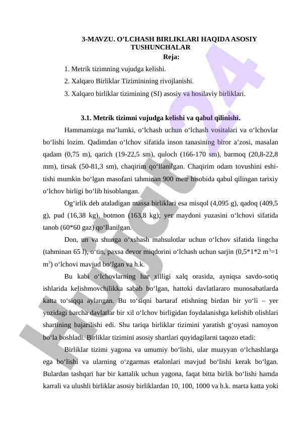 O'lchash birliklari haqida asosiy tushunchalar