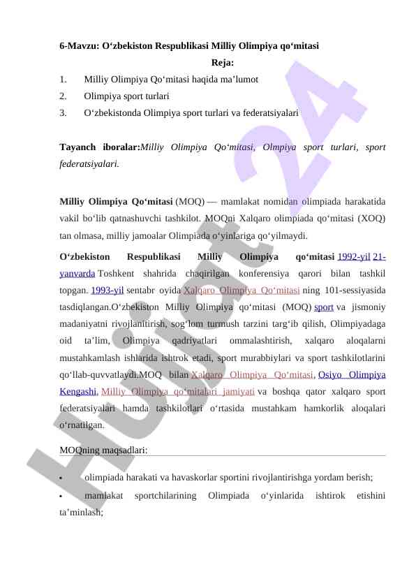 O‘zbekiston respublikasi milliy olimpiya qo‘mitasi