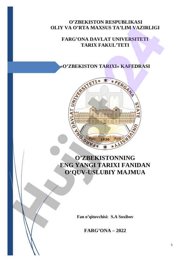 O‘zbekistonning eng yangi tarixi o‘quv-uslubiy majmua