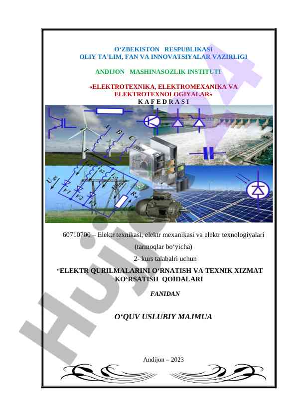 Elektr qurilmalarini o‘rnatish usullari uslubiy majmua