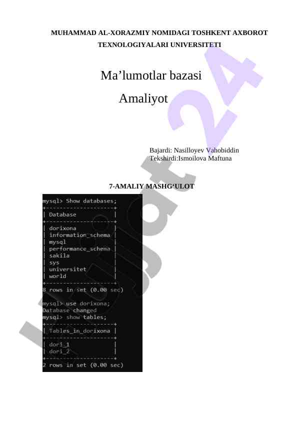 Ma’lumotlar bazasi amaliyot ishlari haqida