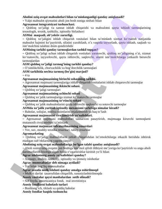 Agrosanoat integratsiyasi va mahsulotni ta’minlash