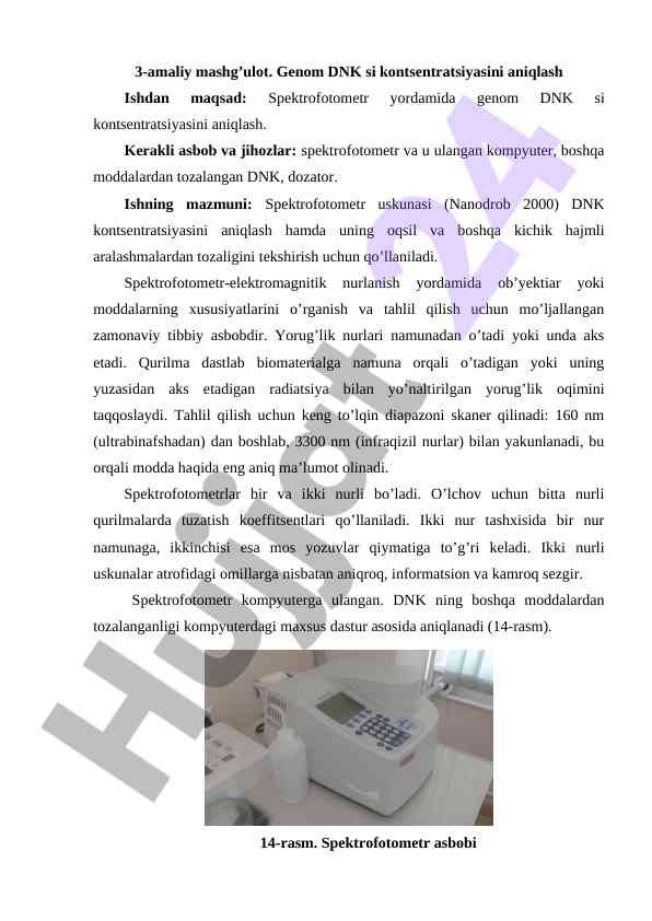 Genom dnksi kontsentratsiyasini aniqlash usullari