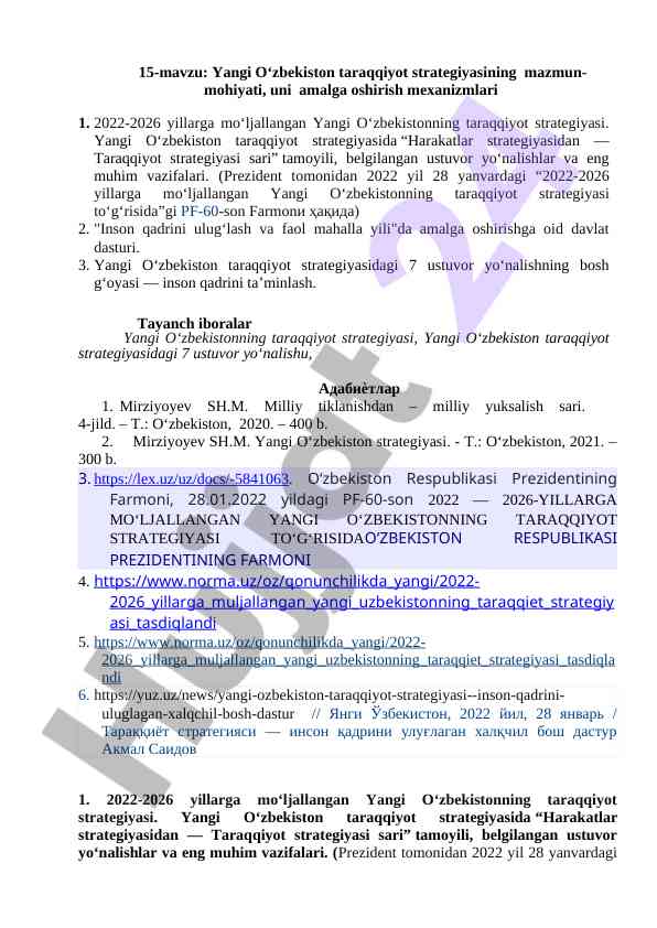 Yangi o‘zbekiston taraqqiyot strategiyasining mazmuni