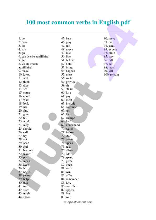 100 most common verbs in english pdf