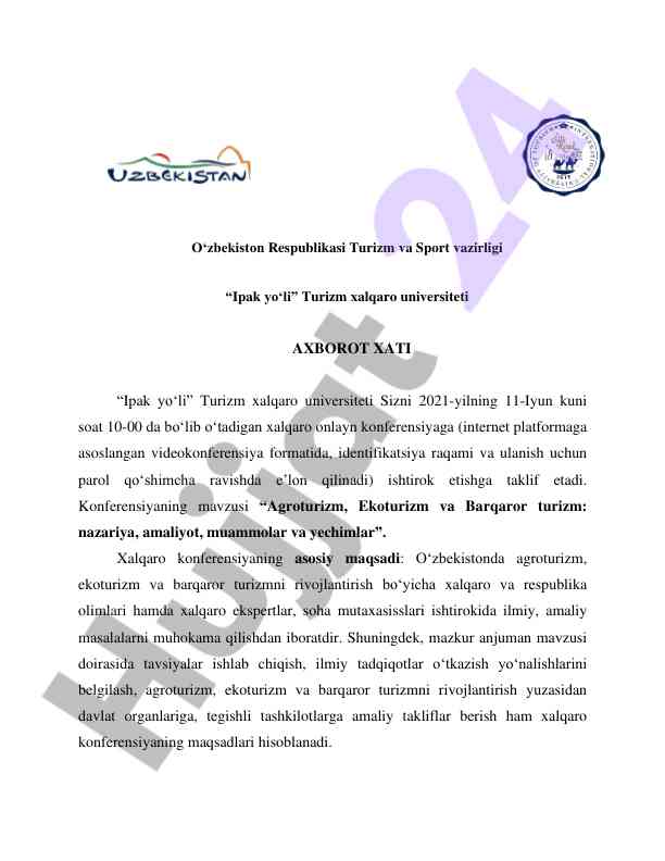 Agroturizm ekoturizm va barqaror turizm konferensiyasi
