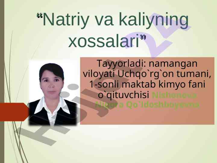Natriy va kaliyning xossalari haqida tadqiqot