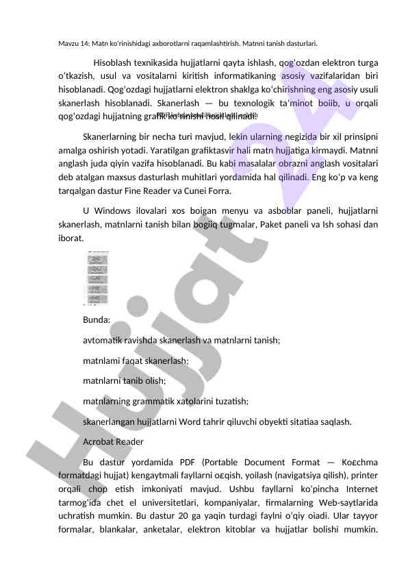 Matn ko'rinishidagi axborotlarni raqamlashtirish