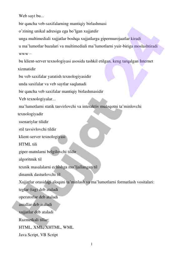Veb saytlar va texnologiyalari tahlili