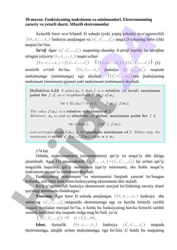 Funktsiyaning maksimum va minimalari haqida