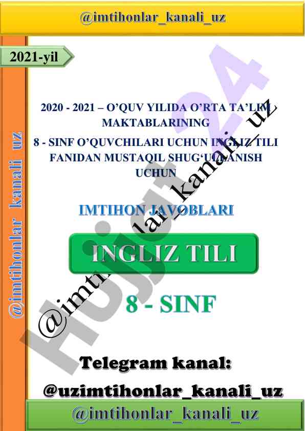 O'rta ta'lim maktablari uchun ingliz tili fanidan bilet