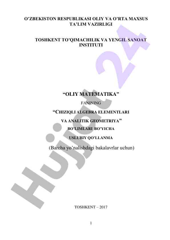 Chiziqli algebra elementlari va analitik geometriya qo‘llanma