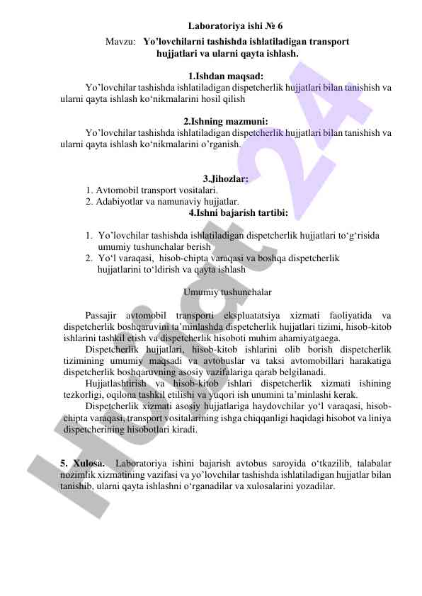 Transport hujjatlari va ularni qayta ishlash