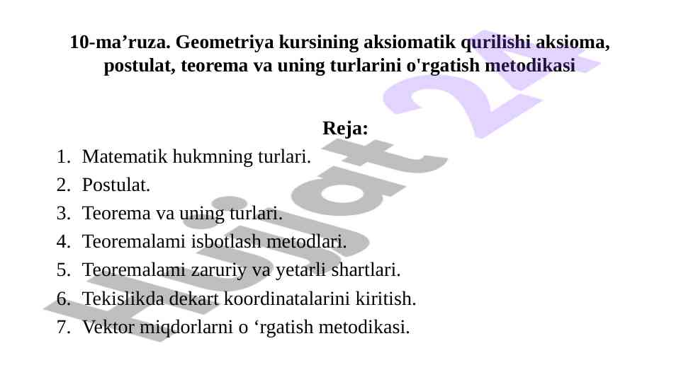 Geometriya kursining aksiomatik qurilishi metodikasi
