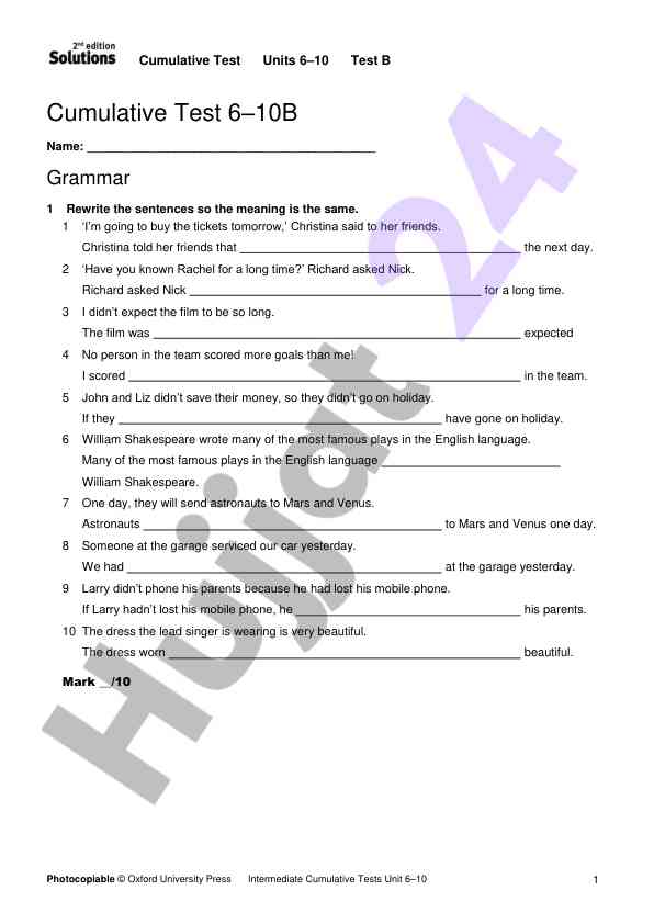 Cumulative test units 6–10 b grammar practice