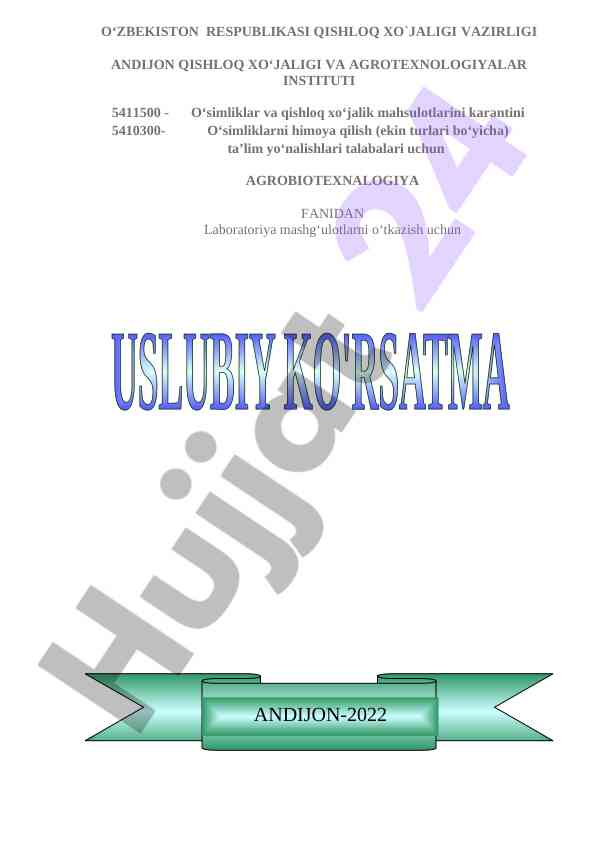 Agrobiotexnologiya fani bo‘yicha laboratoriya mashg‘ulotlari