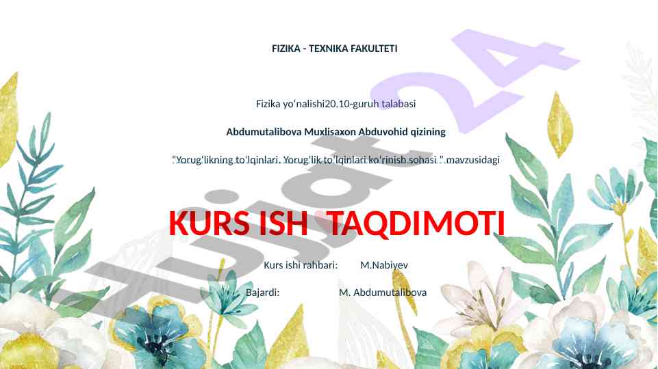 Yorug‘likning to‘lqinlari taqdimoti