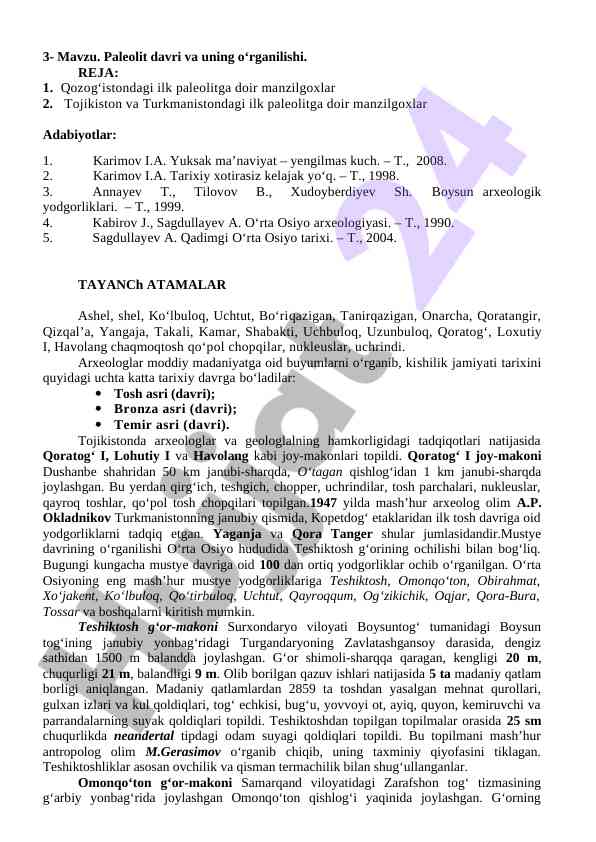Paleolit davri va uning o‘rganilishi
