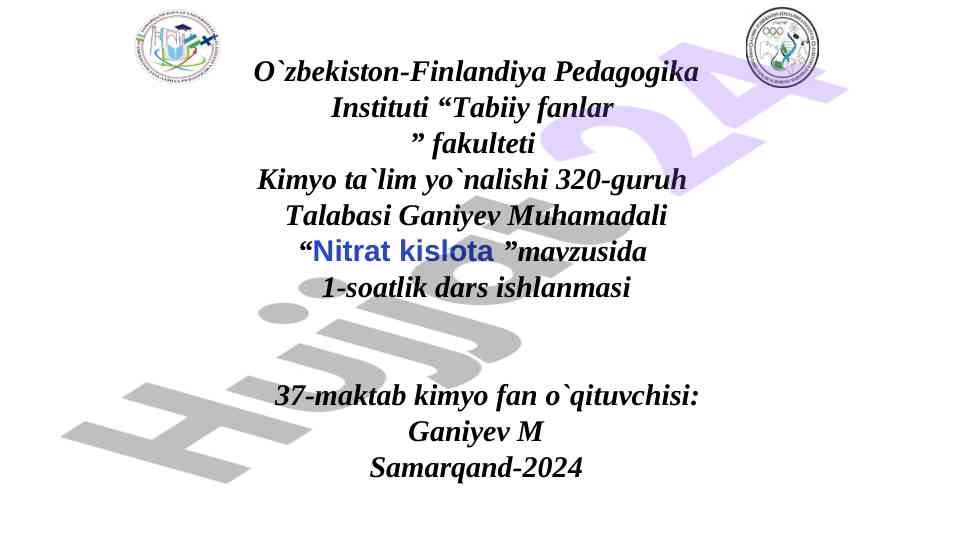 Nitrat kislota mavzusida dars ishlanmasi