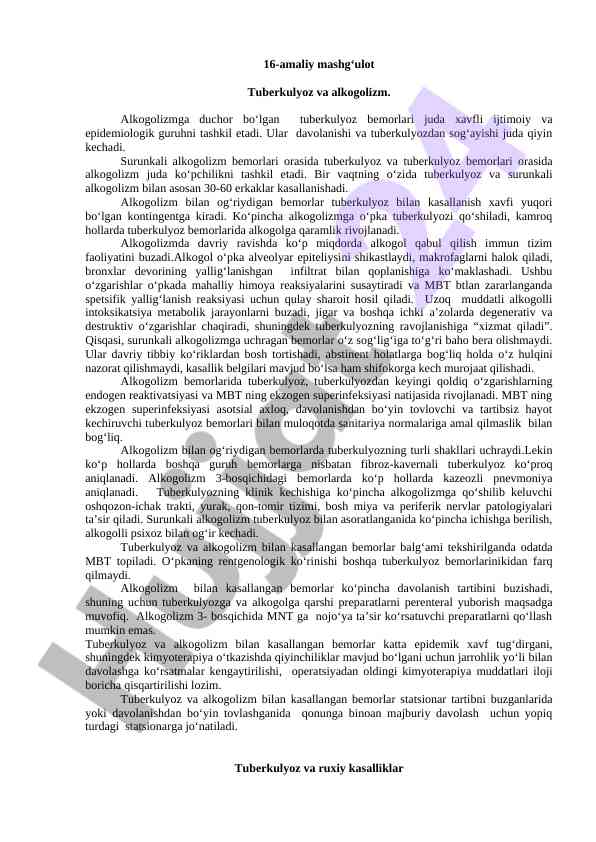Tuberkulyoz va alkogolizmning o‘zaro ta'siri