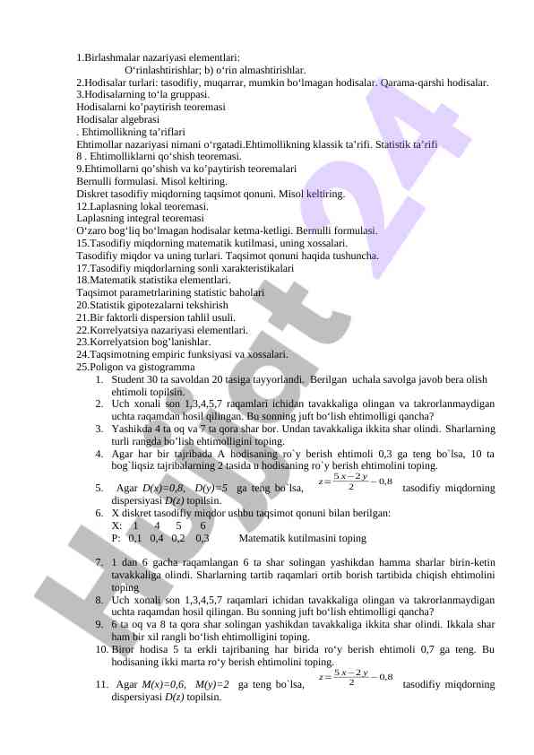 Ehtimollik teoremalari va statistik tahlil asoslari