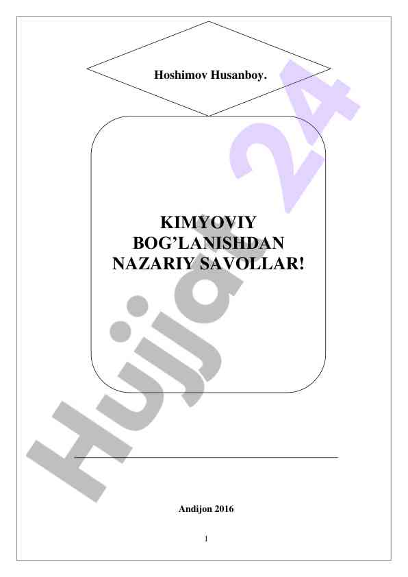 Kimyoviy bog'lanishlar bo'yicha test savollari