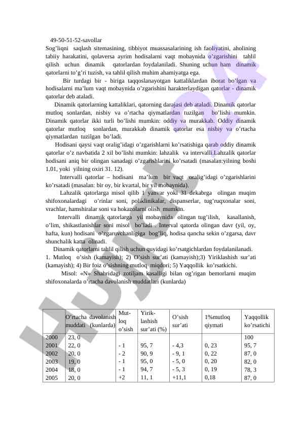 Dinamik qatorlar va ularning tahlili mavzusida o'rganish