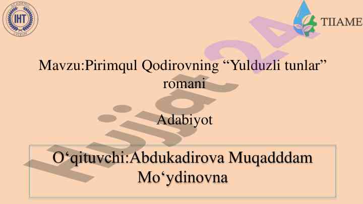 Pirimqul qodirovning yulduzli tunlar romani