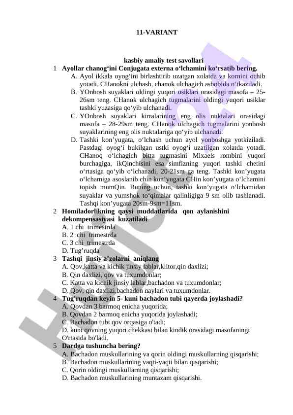 11-variant hisoblashlar va ularning amaliy bayonlari