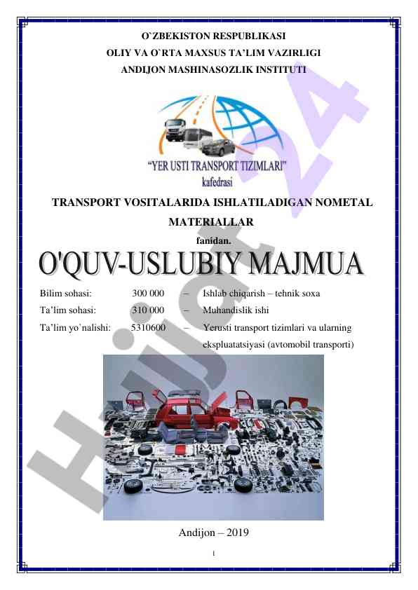 Transport vositalarida ishlatiladigan nometal materiallar