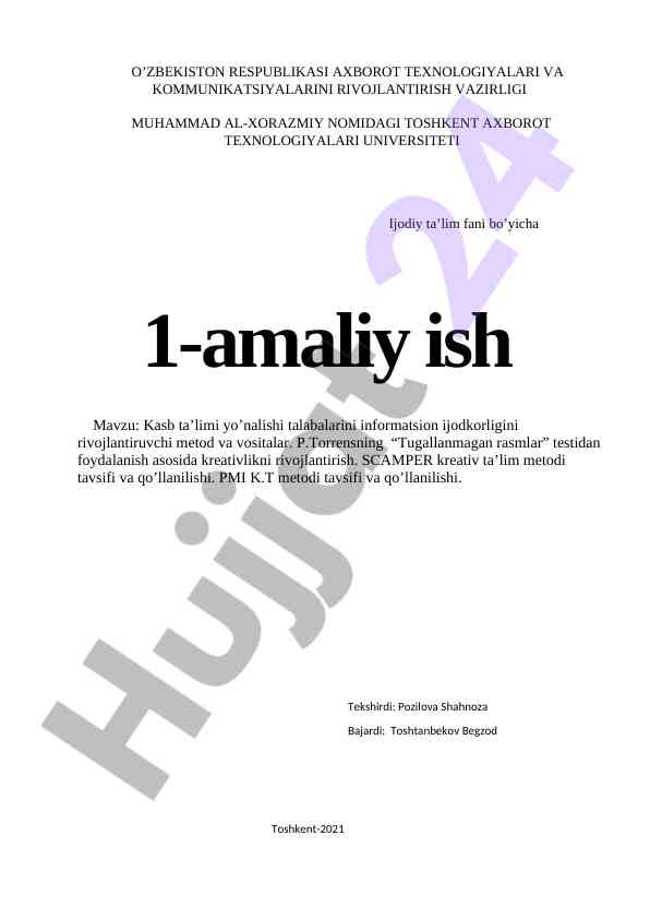 Kasb ta’limi talabalari uchun ijodiy metodlar