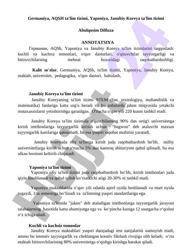 Germaniya va janubiy koreya ta'lim tizimlari taqqoslash