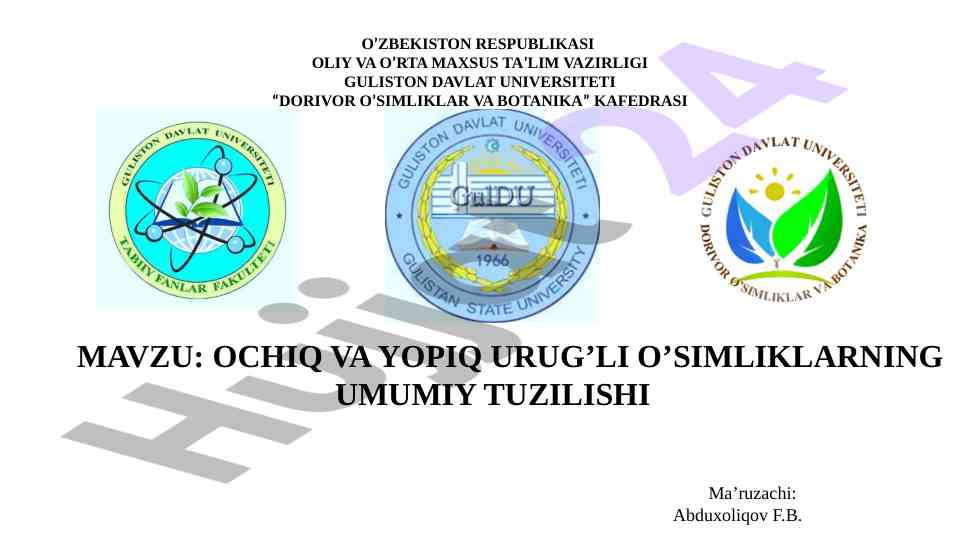 Ochiq va yopiq urug'li o'simliklarning umumiy tuzilishi