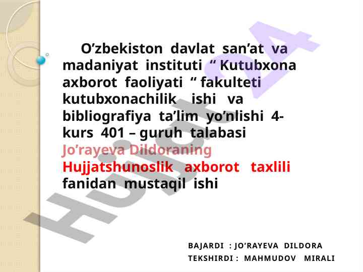 Hujjatlashtirilgan axborotni qidirish va translatsiya