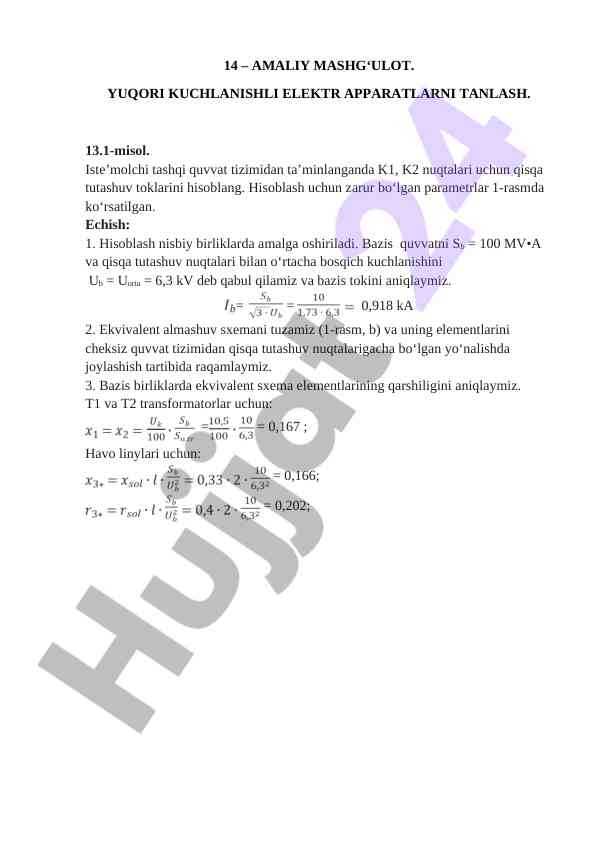 Yuqori kuchlanishli elektr apparalarni tanlash