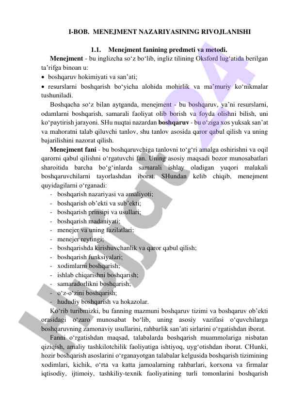 Menejment nazariyasining rivojlanishi asoslari