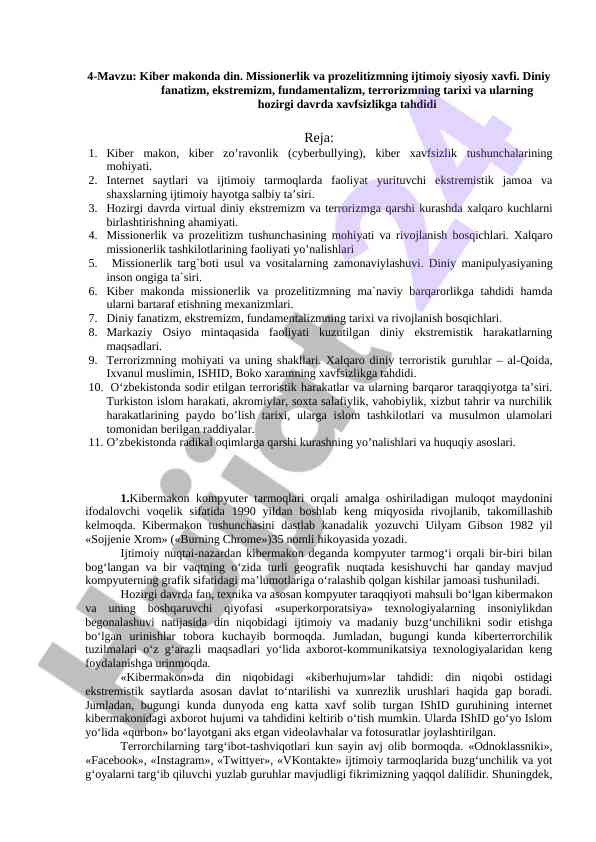 Kiber makonda diniy fanatizm va ekstremizm