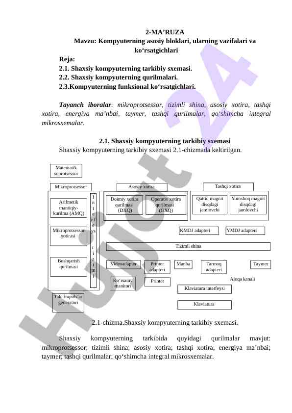 Kompyuterning Asosiy Bloklari Va Ularning Vazifalari