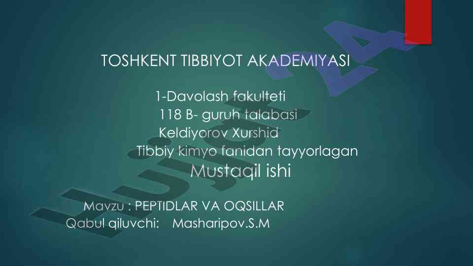 Peptidlar va oqsillar haqida mustaqil ish