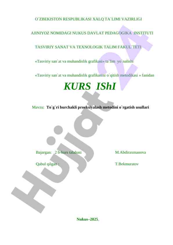 To'g'ri burchakli proektsiyalash metodlari