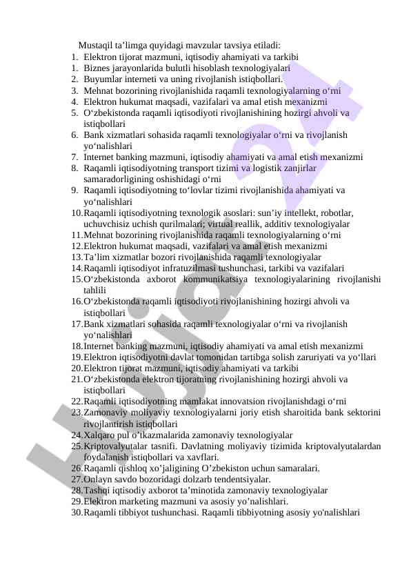 Raqamli iqtisodiyot va rivojlanish mavzulari