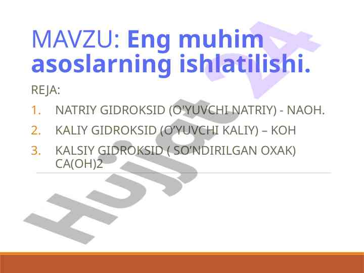 Eng muhim asoslarning ishlatilishi va tahlili
