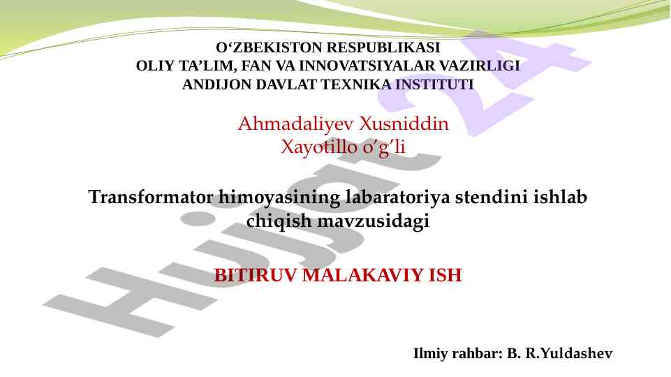 Transformator himoyasining laboratoriya stendi