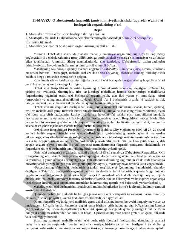 O'zbekistonda fuqarolik jamiyatini rivojlantirish