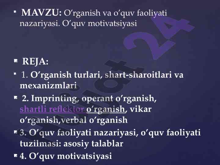 O’rganish va o’quv faoliyati nazariyasi