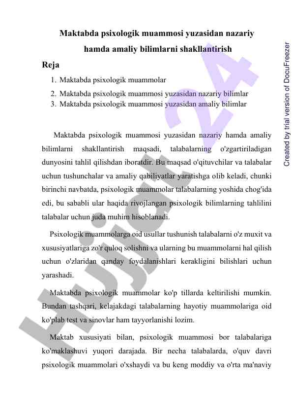 Maktabda psixologik muammolari bo'yicha bilimlar